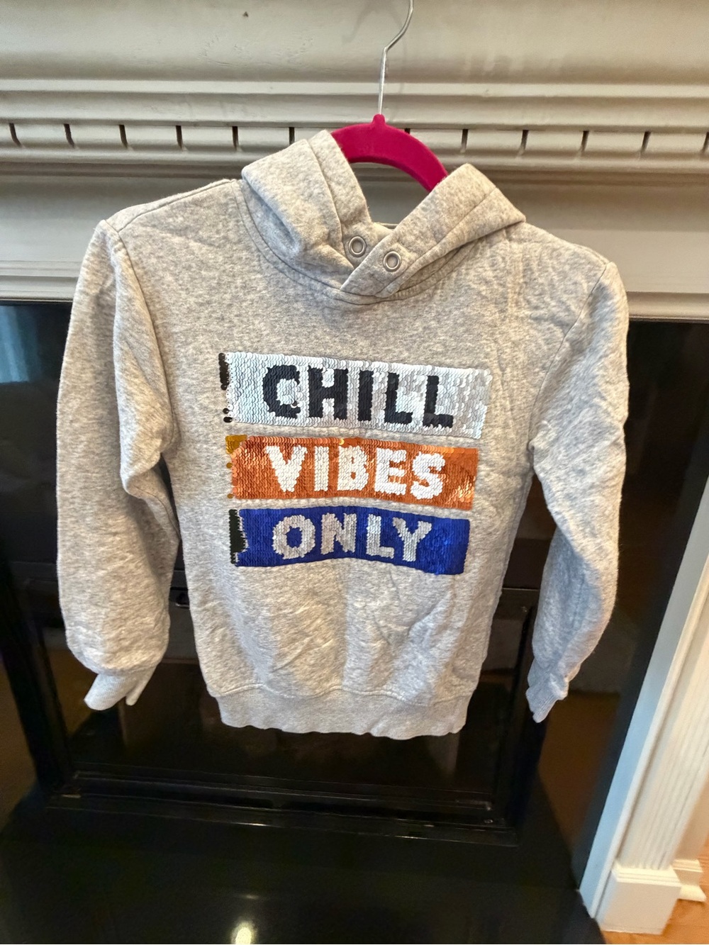 Kids' Gray Hoodie with Reversible Sequin 'Chill Vibes Only'